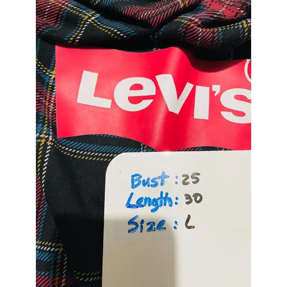 Levi's hooded sweatshirt big logo holidays plaid black red atleisure men's L